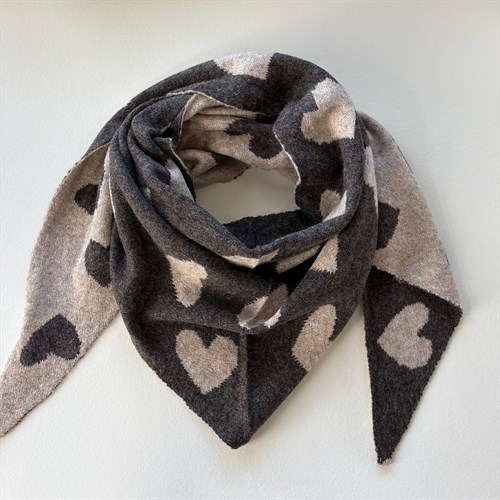 Three M Halstørklæde med hjerter, Brun